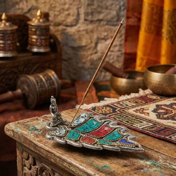 Porte-Encens Tibétain Feuille Bouddha | Décor Spirituel Authentique